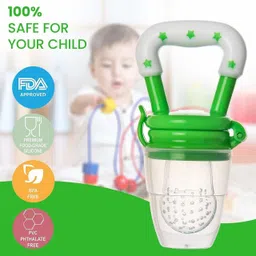 irshyan kidzghar Baby Food Feeder||Fruit Feeder Pacifier||Fruit Nibbler-Best Toy Fruit Teether||Soft Silicone Fruit Teether for Babies||Fridge & Dishwasher Safe||100% BPA-Free Teether (Green) Teether and Feeder image 2