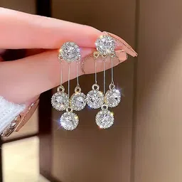 lemans Korean Earrings for Women |Combo of 2| Pearl Stud & Crystal Dangle Earrings Cubic Zirconia Sterling Silver Stud Earring, Drops & Danglers image 4