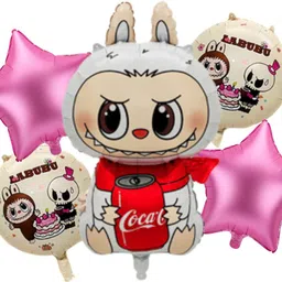 Printed White Fancy Labubu Doll Theme Birthday Party Foil Balloon Cola Party Decoration Balloon-image-1