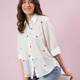 pp productions Women Regular Fit Embroidered Spread Collar Casual Shirt image 1