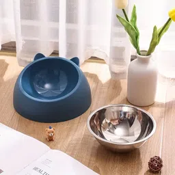 skofri Dog Food Bowl Stainless Steel Tilted Feeding for Little Pet 15° Elevated Dish Plastic Pet Bowl image 3