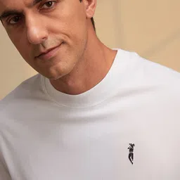 peter england Men Graphic Print Crew Neck Cotton Blend White T-Shirt image 4