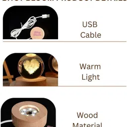 wengonvila 3D Crystal Ball Lamp | Night Light with Wooden Base | Moon Landing Style-L143_LM Table Lamp image 2