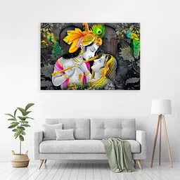 zrintly 91 cm Lord Radha Krishna (Posters-36Inch X 24Inch) Self Adhesive Sticker image 1