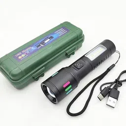 finaro Rechargeable Torch Emergency Light With 4 Mode Light Type C Fast Charging 3 hrs Torch Emergency Light image 4