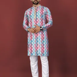 lady berry Men Printed, Embellished, Floral Print, Striped Viscose Rayon Straight Kurta-picture-34