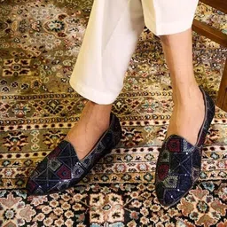 fausto Silk Zardosi Sequin Velvet Ethnic Slip On Juttis for Wedding|Tuxedo Slip-On Mojaris For Men-picture-26