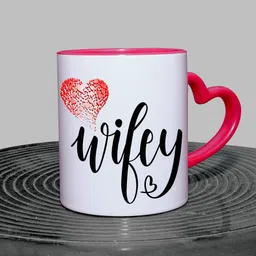 murli textiles MTM Hubby & Wifey Red heart handle, ceramic coffee mug (350ml) Ceramic Coffee Mug image 3