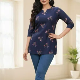 blusmoon Casual Regular Sleeves Floral Print, Printed Women Dark Blue Top-picture-23