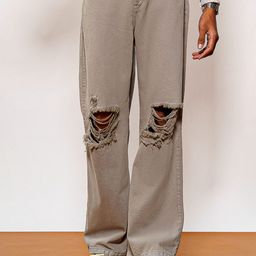 FREAKINS Men Grey Wide Leg High-Rise Slash Knee Pure Cotton Jeans-picture-37