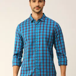 Harvard Teal Blue & Red Classic Slim Fit Checked Pure Cotton Casual Shirt-picture-28