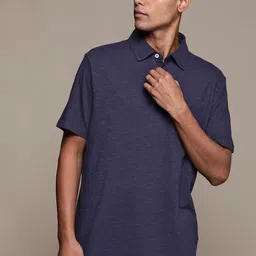 Macy's Club Room Men Navy Blue Solid Polo Collar Pure Cotton T-shirt-image-0