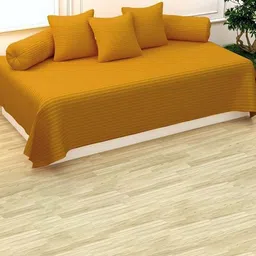 Trance Home Linen 6-Pcs Mustard Yellow Striped Cotton Diwan Set-image-12