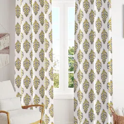 Trance Home Linen Yellow & White Floral Printed Room Darkening Pure Cotton Door Curtain-picture-42