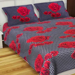 Supreme Home Collective Black Floral Microfiber 144 TC Queen Bedsheet With 2 Pillow Covers-picture-36