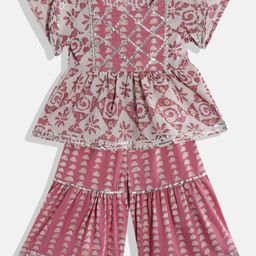 Readiprint Fashions Girls Mauve Ethnic Motifs Printed Empire Gotta Patti Pure Cotton Kurti with Sharara-picture-22