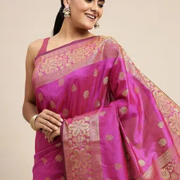 Royal Rajgharana Saree Pink Woven Design Zari Silk Blend Banarasi Sarees-image-37