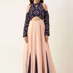 Ethnovog Floral Embroidered Keyhole Neck Georgette Maxi Ethnic Dress-image-19