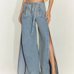 MANGO Women Cotton Wide Leg Jeans With Seams And Snap Buttons-image-69