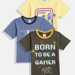 Here&Now X Game Begins Boys Assorted Set of 3 Typography Printed T-shirts-picture-24