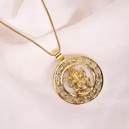 Studio One Love Women Brass-Plated Lord Ganesha Circular Pendant with Chain-picture-19