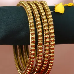 Adwitiya Set Of 4 Gold-Plated Stone-Studded Pearl Beaded Bangles-picture-50