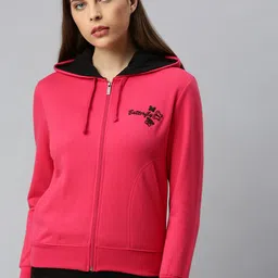 ADBUCKS Women Pink Solid Hooded Sweatshirt-image-6