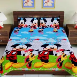 Supreme Home Collective 144 TC Blue Cartoon Characters Queen Bedsheet with 2 Pillow Covers-picture-30