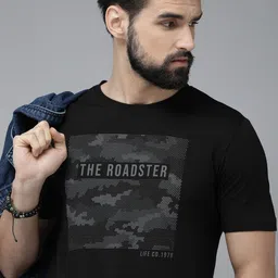 Roadster Men Black & Grey Graphic Printed Pure Cotton T-shirt-picture-14