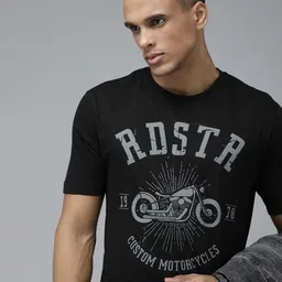 Roadster Men Black & Grey Biker Printed Pure Cotton T-shirt-picture-17
