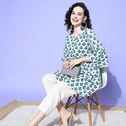 all about you Floral Printed Flared Sleeves Pure Cotton Kurti image 5