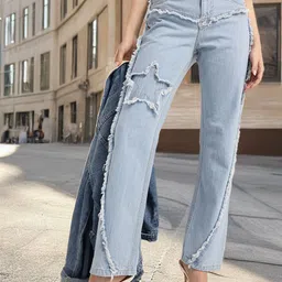 glitchez Women Classy Chic Straight Fit Frayed Applique Jeans-image-43