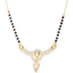 JEWELS GEHNA Black Gold-Plated AD-Studded & Beaded Mangalsutra image 3