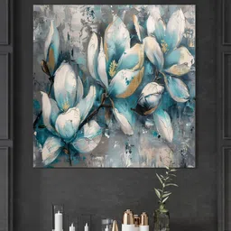 999Store Grey & Blue Canvas Floral and Botanical Wall Painting-image-98