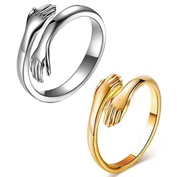 VS Unique Collection Unisex Silver & Golden Hug Me Adjustable Finger Ring - Pack Of 2-picture-24