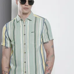 The Indian Garage Co Men Slim Fit Opaque Striped Casual Shirt-picture-37
