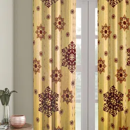 ROMEE Beige & Green Floral Velvet Room Darkening Door Curtain image 1