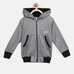 CHIMPRALA Kids Charcoal Grey Solid Antimicrobial Hooded Sweatshirt-picture-32