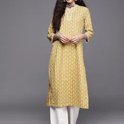 Varanga Women Mustard Yellow & Cream-Coloured Pure Cotton Ethnic Motifs Printed Kurta-picture-28