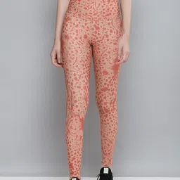 Reebok Women Peach-Coloured Lux HR 2.0 All Over Print Training Tights-image-4