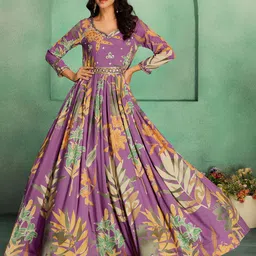 MADHURAM Printed & Embroidered Three-Fourth Sleeves Gown Ethnic Dress image 4