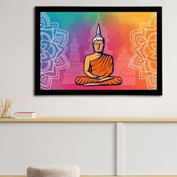 eCraftIndia Set Of 3 Blue & Pink Meditating Lord Buddha Satin Matt Texture UV Art Painting image 4