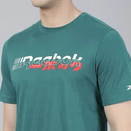 Reebok Men Green Printed Slim Fit Meet You There Training Pure Cotton T-shirt image 4