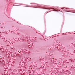 Shaily Pink Embroidered Sequinned Semi-Stitched Lehenga & Unstitched Blouse With Dupatta image 3