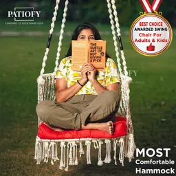 Patiofy Premium White & Red C-Shaped Comfortable Hammock Swing Chair With Cushion image 3