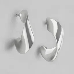 Carlton London Silver Toned Rhodium Plated Fancy Hoop Earrings image 3