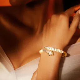 Rubans 22K Gold-Plated Zirconia Snake Motif Bracelet with Enamel Details & Emerald Accents image 4