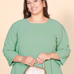 Curvy Lane Plus Size Round Neck long sleeves Gathered or Pleated A-Line Dress image 2