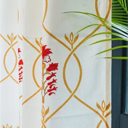 URBAN SPACE White & Red 2 Pieces Floral Cotton Window Curtains image 4