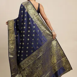 Royal Rajgharana Saree Navy Blue Woven Design Zari Silk Blend Banarasi Sarees image 2